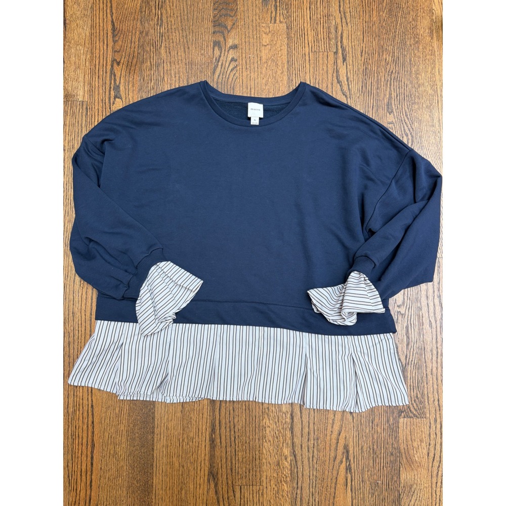 Maeve Mixed Media Shirt XL Navy Blue Striped Layered Preppy Coastal  Nauical